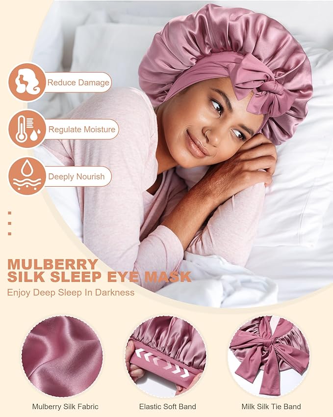 Mulberry Silk Bonnet Sleeping Women Curly Hair Bonnets Tie Band Double Layer Reversible Sleep Bonnet Silk Hair Wrap Sleep Cap