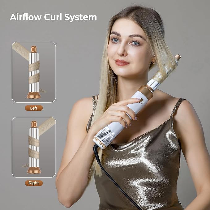 6 in ONE Hair Dryer Brush, Blow Dryer Curling Wand Hair Styling Tools Set, Ionic Hot Air Massage Oval Blowout Hair Dryer, Left&Right Hair Styler 100-120V