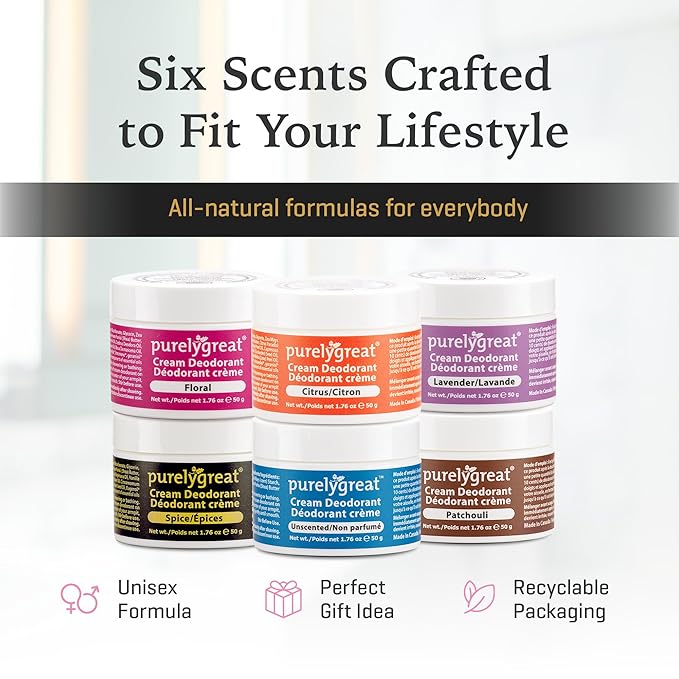 Purelygreat - Spice Scent Cream Deodorant, Chemical-Free Hygiene Essentials for Women, Natural Deodorant for Men with Soda & Corn Starch, No Sticky Residue, Parabens & BPA, 1.76 oz / 50 g