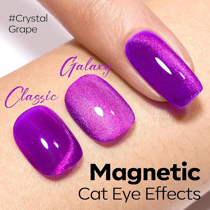 modelones Cat Eye Gel Nail Polish, Purple Magnetic Nail Polish with Magnet Yellow Glitter Soak Off U V Winter Gel Polish Shimmer Nail Art Top Coat Manicure Salon DIY