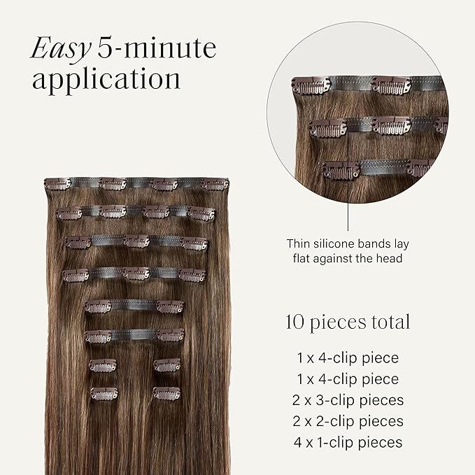 Luxy 100% Remy Human Hair - Seamless Clip-In Hair Extensions - Multi-Dimensional Color for Natural Blending, Adds Volume & Length 240 grams 24" Dimensional Rooted Sunkissed Brown