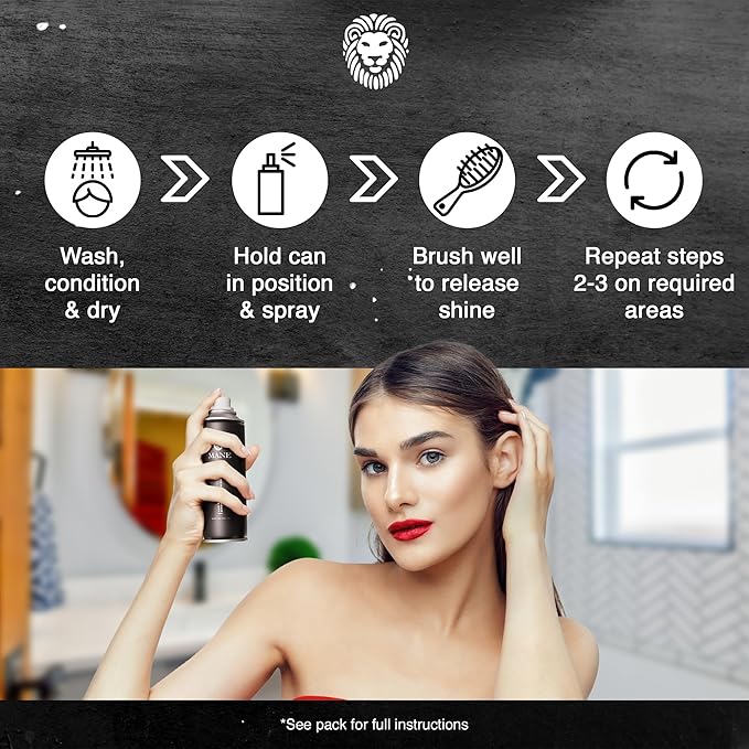 Mane Hair Thickening Spray & Root Touch Up, Instantly Thicker Hair for Men & Women, Fill in Hairlines and Hide Thinning and Fine Patches - Silver, 12 Colors (6.76 oz)