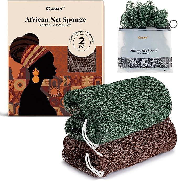 CORATED African Net Sponge Authentic, Shower Loofah Exfoliating Bath Sponge, Body Scrubber for Women and Men Daily Use Body Care, Travel Portable Bath Accessories Christmas Gifts