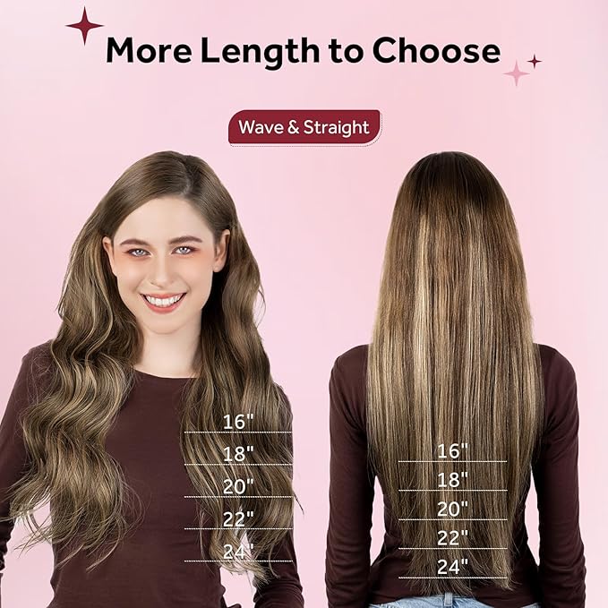 Clip in Hair Extensions Real Human Hair, Invisible Clip In Hair Extensions 100% Human Hair, Balayage Chocolate Brown to Caramel Blonde #4TP27/4 16Inch 120G 7PCS