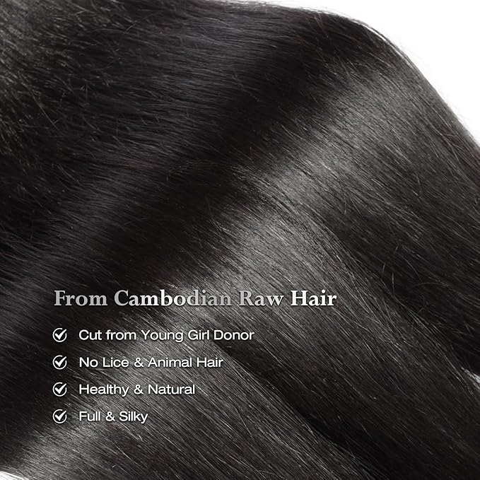 ASHINE Human Hair Bundles Body Wave Straight, Unprocessed Cambodian Raw Hair Bundles for Women Natural Black 20 22 24 Inch, Keep Soft and Silky After Multiple Washes