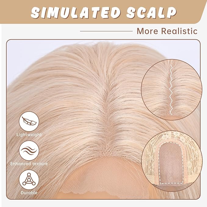 Medium Length blonde Wavy Wigs for Women 18 Inch Middle Part Wavy blond Wig Natural Looking Synthetic Heat Resistant Fiber Wig for Daily Party Use (18 inch)