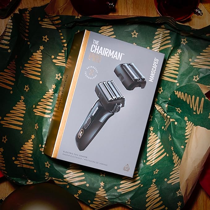 MANSCAPED® The Chairman™ PRO Men’s Electric Foil Face Shaver - Two Interchangeable Blade Heads, SkinSafe® Four-Blade Foil & Stubble Trimmer, USB-C Wireless Compatible Charging, Gentle on Neck