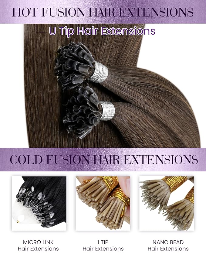 LaaVoo U Tip Hair Extensions Human Hair Brown Ktip Human Hair Extensions Medium Brown K Tip Hair Extensions Real Human Hair Hot Fusion Straight 100g 100s 20 Inch