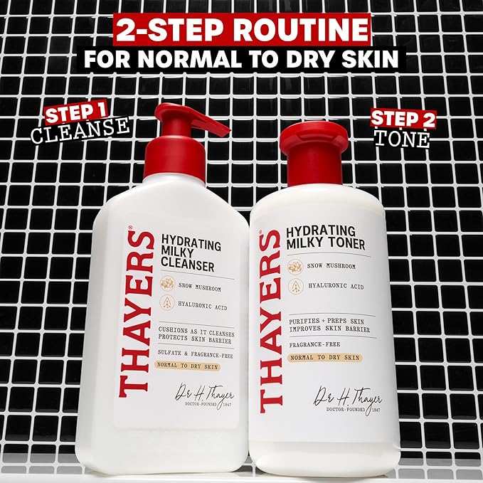 THAYERS Milky Hydrating Face Cleanser with Snow Mushroom Tremella and Hyaluronic Acid, Dermatologist Recommended Gentle Facial Wash, Hydrating Skincare for Dry, Sensitive Skin, Paraben Free, 8 Fl Oz