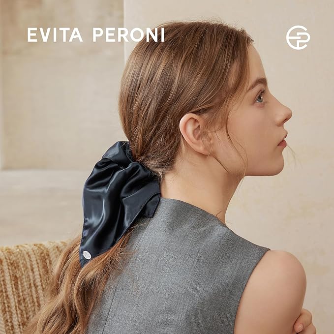 EVITA PERONI Hair Scrunchies for Women, Polyester and Acetate Hair Ties, Silky Smooth No-Damage Hair Bands, Gentle Elastic Ponytail Hold for Women Girls (Navy Blue)