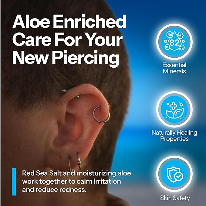 H2Ocean Body Piercing Foam Soap - Organic Sea Salt Aftercare with Aloe Vera, Alcohol-Free, Unscented, Vegan & Gentle Cleansing Tattoo and Piercing Soap for Healing & Moisturizing - 1.7oz