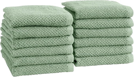 Great Bay Home 100% Cotton 12-Pack 13x13 Wash Cloth - Absorbent, Quick-Drying, Durable Face Towels for Bathroom Decor - Low-Twist, Two-Ply Fibers (Mineral Blue)