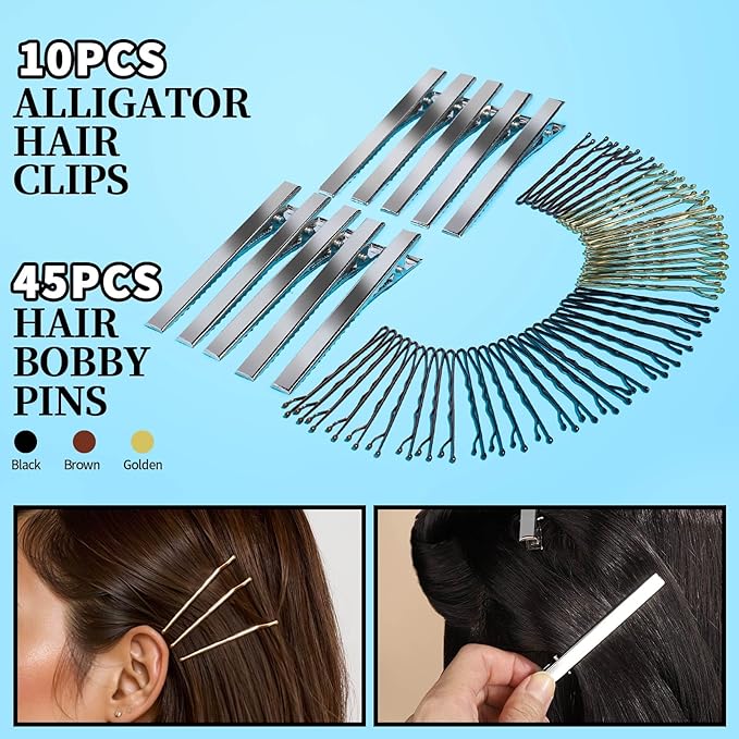 FANDAMEI Hair Accessories Kit - Elastic Hair Ties, Cotton Bands, Rubber Bands, Hair Pins, Rat Tail Comb for Women