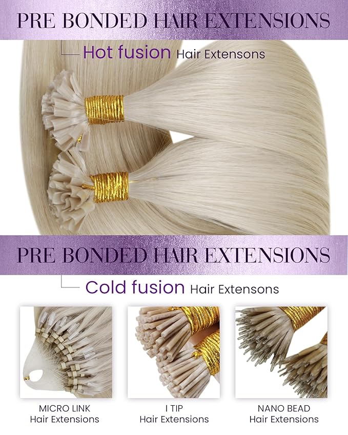 LaaVoo Blonde U Tip Hair Extensions Human Hair Platinum Blonde K Tip Hair Extensions Real Human Hair 22 in 50g 50s