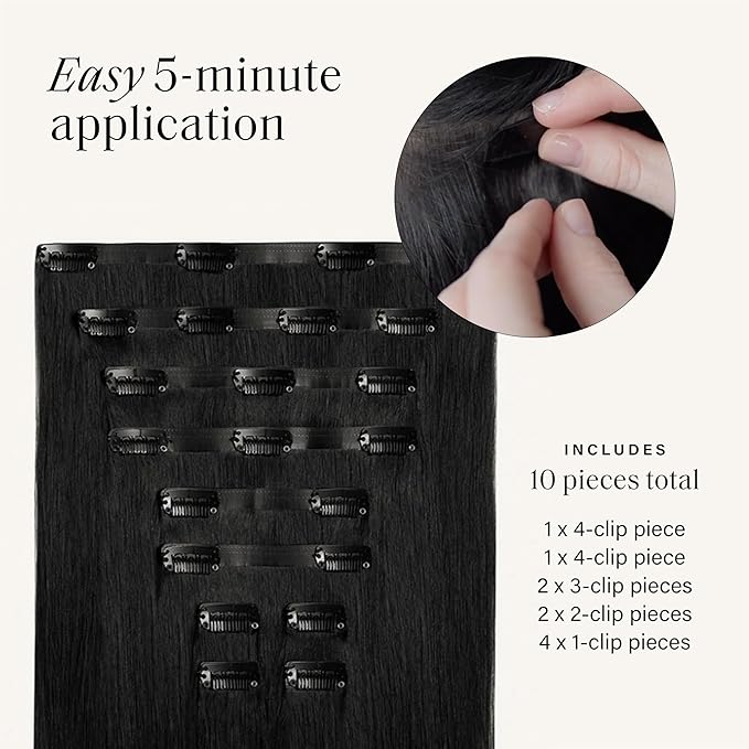 Luxy 100% Remy Human Hair - Seamless Clip-In Hair Extensions - Multi-Dimensional Color for Natural Blending, Adds Volume & Length 240 grams 24" Off Black Seamless
