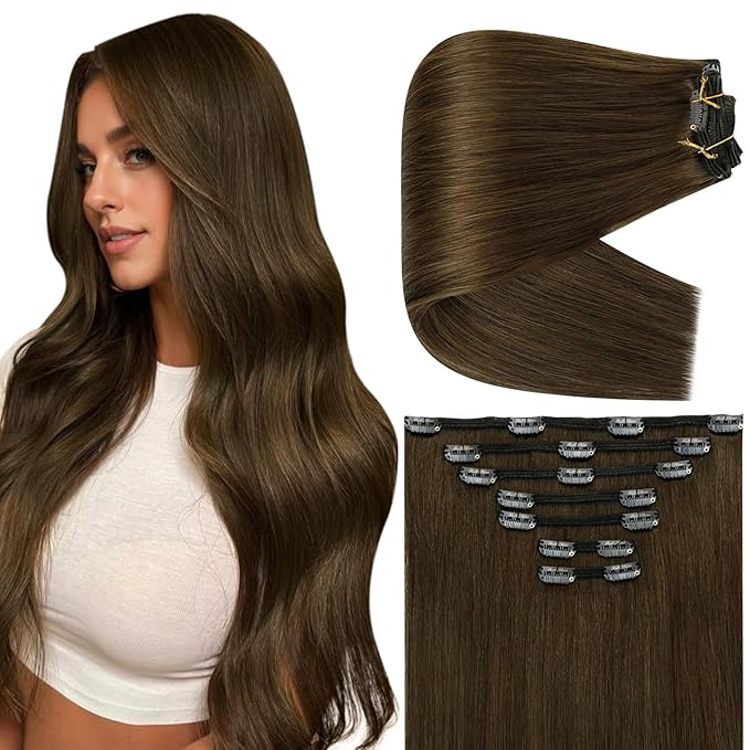 Full Shine Extensions for Women Real Hair 135 G Clip in Hair Extensions Human Hair for Adding Volume for Party 16 Inch 7 Pcs