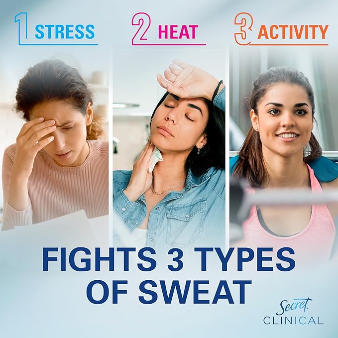 Secret Clinical Strength Antiperspirant Deodorant for Women, 3X Stress Protection, 72hr Sweat & Odor Protection, PH Balancing Minerals, Invisible Solid, Clean Lavender Scent, 2.6 oz