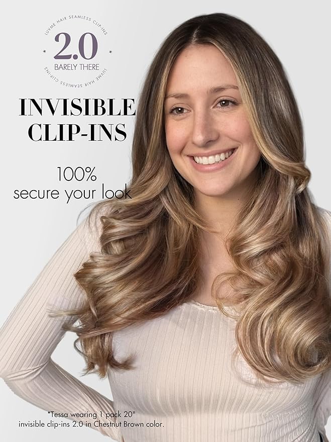 LUVME Invisible Clip in Hair Extensions Real Human Hair, 24 inch 110g 6Pcs, Natural Chestnut Brown Highlights Human Hair Extensions Clip ins for Women, Natural Seamless Straight Human Hair