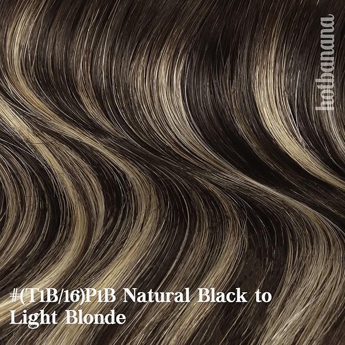HOTBANANA Human Hair Clip in Hair Extensions, Balayage Natural Black to Light Blonde 120g Clip in Hair Extensions Real Human Hair Straight Remy Hair Clip Ins Dark Roots Ombre 20 Inch 7pcs