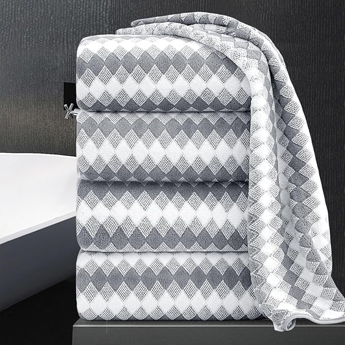 Bath Towel Set Gray 4Pack-35x70 Towel,600GSM Ultra Soft Microfibers Bathroom Towel Set Extra Large Plush Bath Sheet Towel,Highly Absorbent Quick Dry Oversized Towels Spa Hotel Luxury Shower Towels