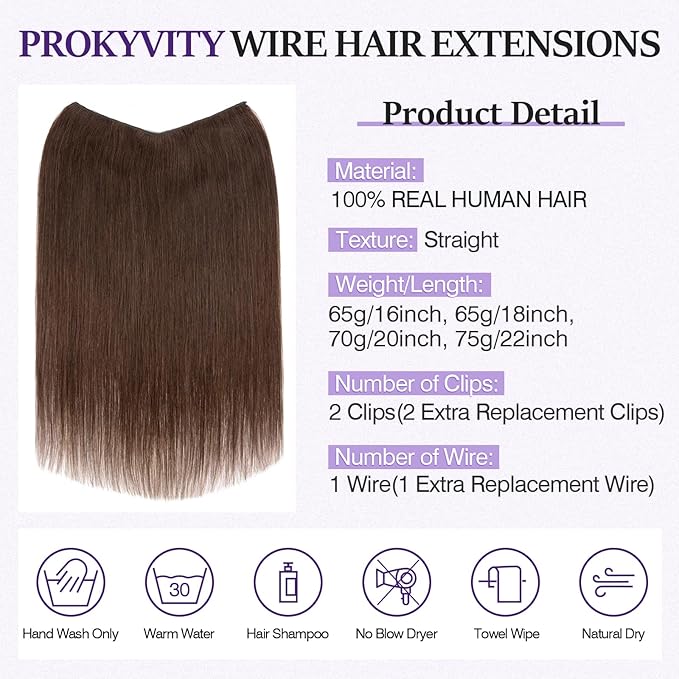 Halo Hair Extensions Real Human Hair,Halo Hair Extension 100% Human Hair, Wire Hair Extensions,Straight 02 Dark Brown 14inch/60g