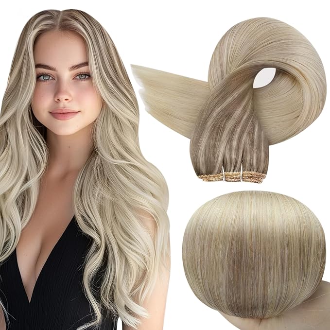 Full Shine Weft Hair Extensions 22 Inch Human Hair Sew In Extensions Color 18/22/60 Blonde Human Hair Bundles For Women Sew In Real Hair