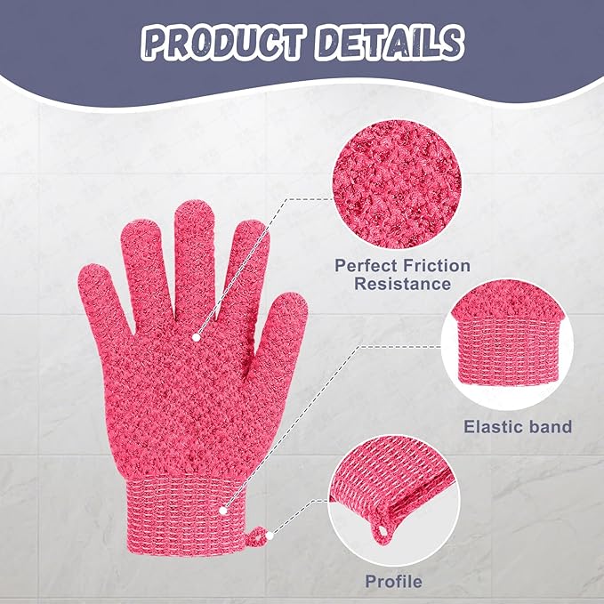 Exfoliating Dual Texture Bath Gloves for Shower Spa Massage and Body Scrubs, Dead Skin Cell Remover, body scrubber with Hanging Loop