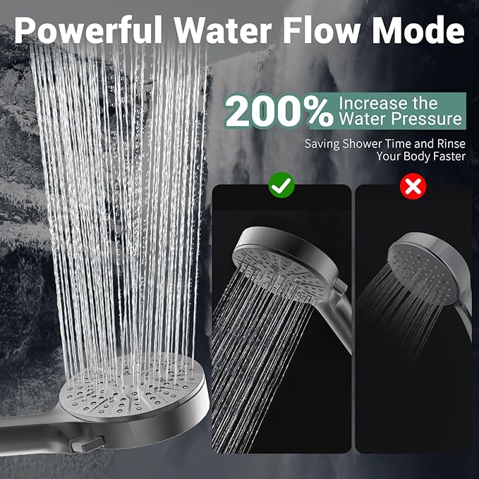 6-Mode Shower Head with Handheld, High Pressure Handheld Shower Heads, Detachable Showerhead 71" Extra Long Stainless Steel Hose Adjustable Brass Joint Holder for Bathroom Upgrade Matte Black
