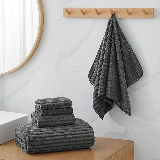 6-Piece Bath Towel Set(30"x60"), 2 Large Bath Towel Sheets, 2 Hand Towels and 2 Washcloths - Highly Absorbent Quick Dry Microfiber,Ultra Soft Towel Set for Bathroom (Charcoal Gray)