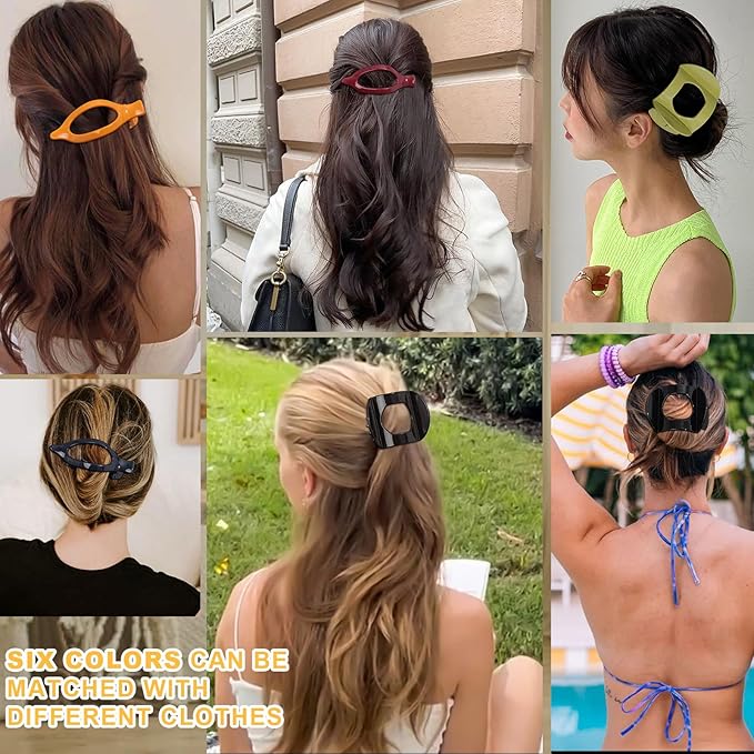 6 PCS French Flat Hair Clips for Women 2 Styles Large Matte Flat Claw Clips Strong Hold No-Slip French Hair Barrettes for Thick Thin Hair(Multicolor 1)