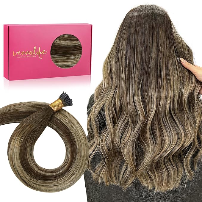 WENNALIFE I Tip Hair Extensions Human Hair, 50g 50s 24 Inch Balayage Chocolate Brown to Honey Blonde Remy Itip Human Hair Extensions Invisible Itips Straight I Tips Fusion Extensions Real Human Hair