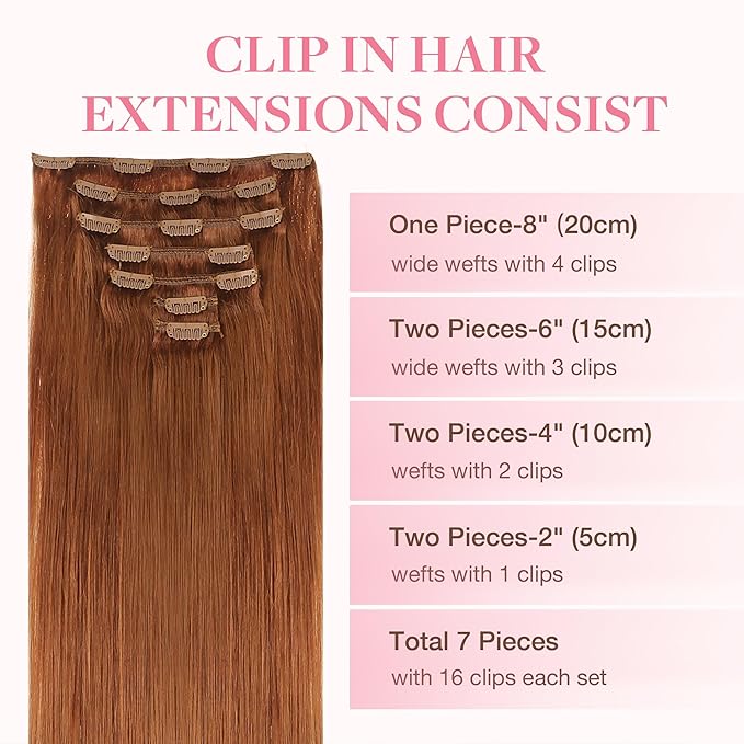 GOO GOO Clip in Hair Extensions Real Human Hair, Remy Human Hair Extensions Clip ins for Women, Natural Human Hair, 14inch 120g 7Pcs, Auburn