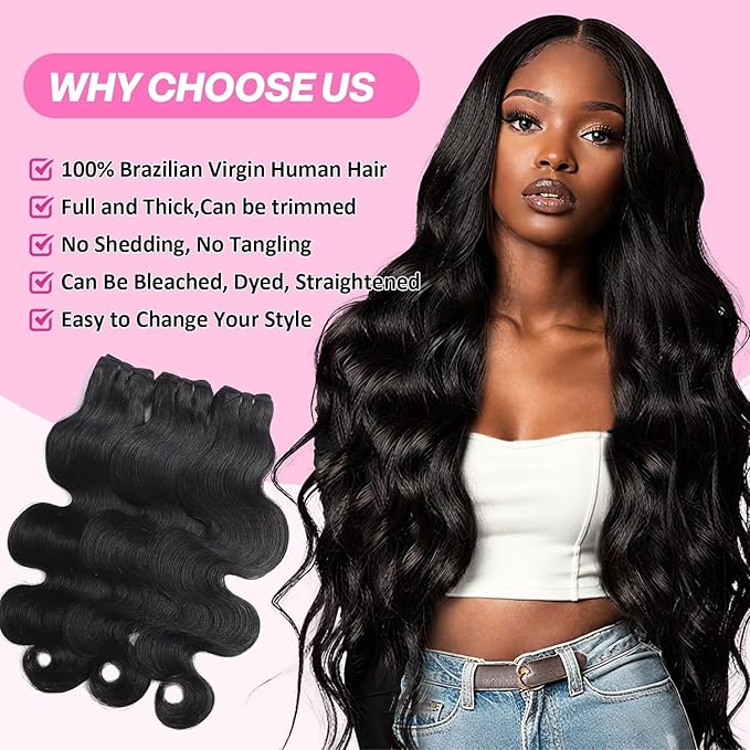12A Human Hair Bundles 22 24 26 Inch Body Wave Human Hair Bundles 100% Unprocessed Brazilian Virgin Hair Quick Weave Extensions Natural Colour For Women
