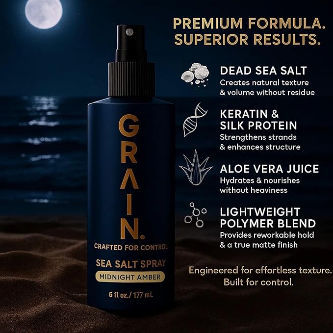 Grain Sea Salt Spray for Men | Texturizing and Volumizing Sea Salt Spray for Hair | Lightweight Volume Mist | Natural Texture | Flexible Hold | Unique Product Formula For all Hair Types | 6floz/177mL