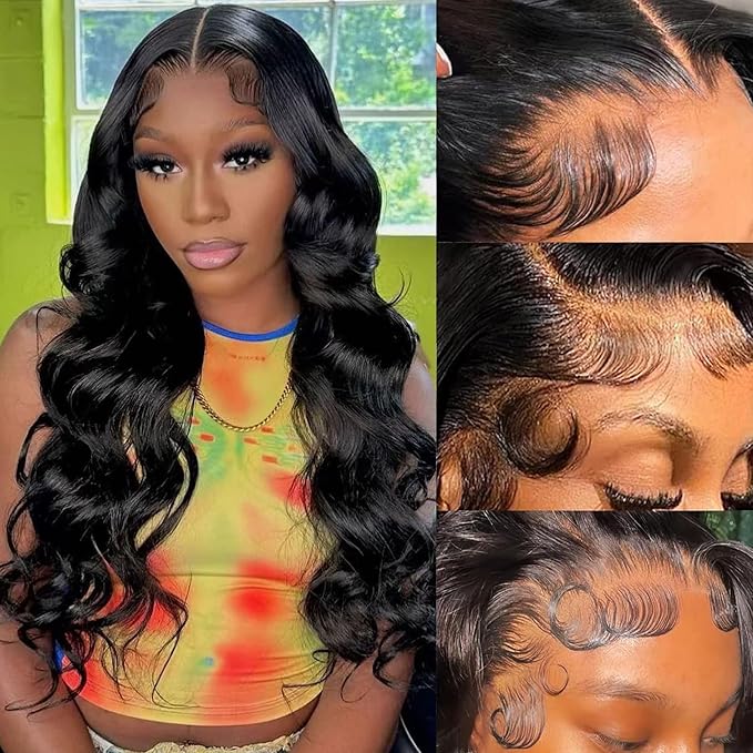 22 Inch13x6 Body Wave Lace Front Pre Plucked 200% Density HD Transparent Frontal Wigs Human Hair Body Wave Glueless Wigs Human Hair Lace Front Wigs for Women