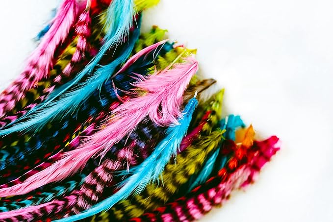 15 Rainbow Fluffy Color Hair Feathers - 7”- 12” Long - Rainbow Fluffy Hair Extension, Feather Hair Extension DIY Kit - Eye-Catching Design - 20 Micro-link Beads - 100% Real Rooster Feathers