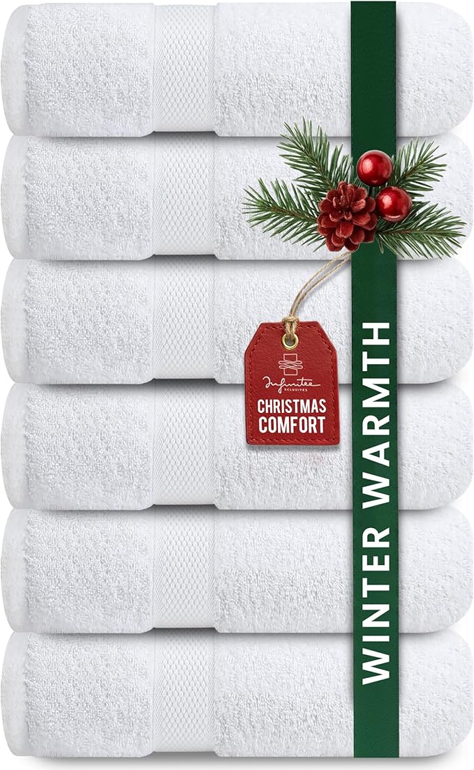 Infinitee Xclusives White Hand Towels for Bathroom - Set of 6 (16x28 inches) 600 GSM, 100% Cotton Ultra Soft, Quick Drying, Hotel Quality Hand Towel Set (Brilliant White, Hand Towels)