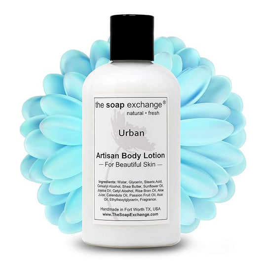 The Soap Exchange Body Lotion - Urban Scent - Hand Crafted 8 fl oz / 240 ml Natural Artisan Skin Care for Hand, Face, & Body, Moisturize, Hydrate, & Protect. Made in the USA.