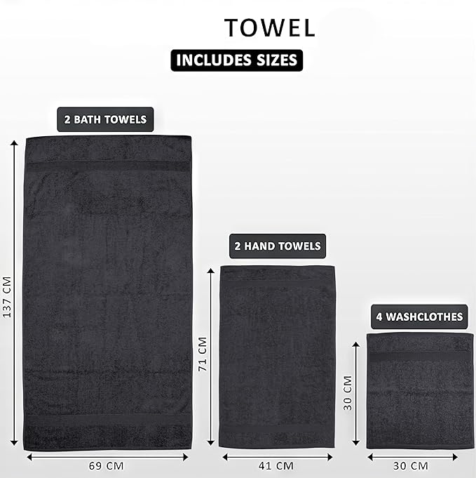 Softolle Luxury 8 Piece Towel Set, 2 Bath Towels 2 Hand Towels 4 Washcloths, Towels for Bathroom, Home, Spa & Gym - Highly Absorbent Ultra Soft Quick-Dry (Grey)