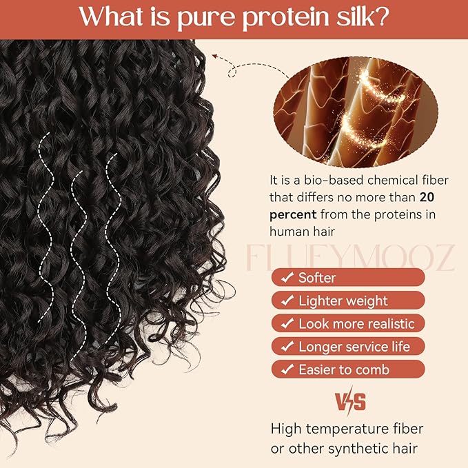 FLUFYMOOZ Clip in Hair Extensions, 18'' 4PC 100％ Pure Protein Silk Curly Hair extension for Women Lace Weft Hairpiece Natural Soft and comfortable for Daily Use-Dark Chocolate Brown