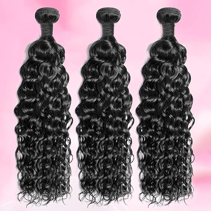 Water Wave Human Hair Bundles 20 20 20 Inch 12A Deep Curly Bundles Human Hair 100% Unprocessed Wet and Wavy Bundles Human Hair Extensions Natural Black