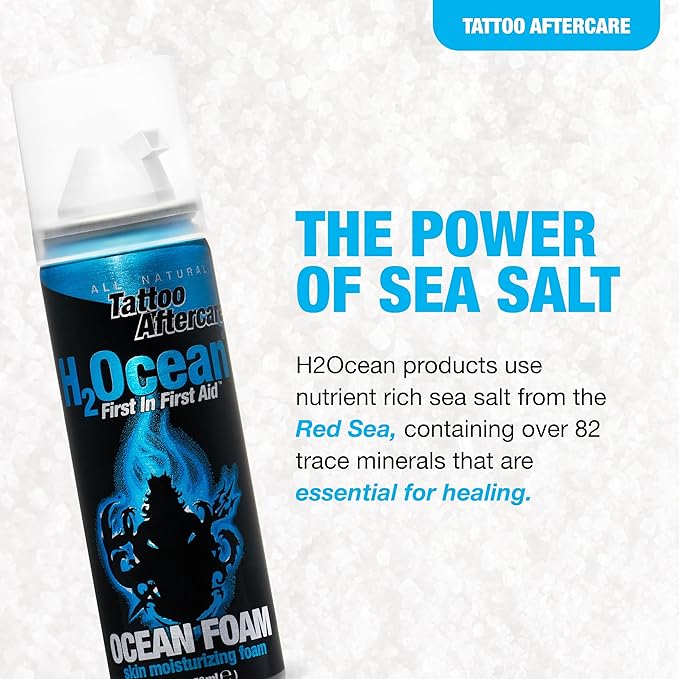 H2Ocean Ocean Foam Tattoo Aftercare, Water Based Ink Sealer & Skin Moisturizer 2oz