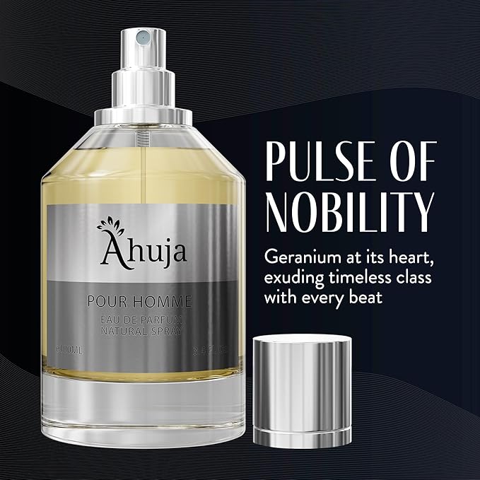 AHUJA Pour Homme Eau de Parfum for Men 3.4 fl oz - Men's Fragrance - Long Lasting Perfume for Men Original Citrus & Fruity Symphony Cologne - Luxury Scent Gift for EDP