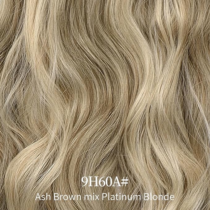 KooKaStyle Invisible Wire Hair Extensions with Transparent Headband Adjustable Size 4 Secure Clips Long Wavy Secret Wire Hairpiece 9H60A#Ash Brown/Platinum Blonde 20 Inch for Women
