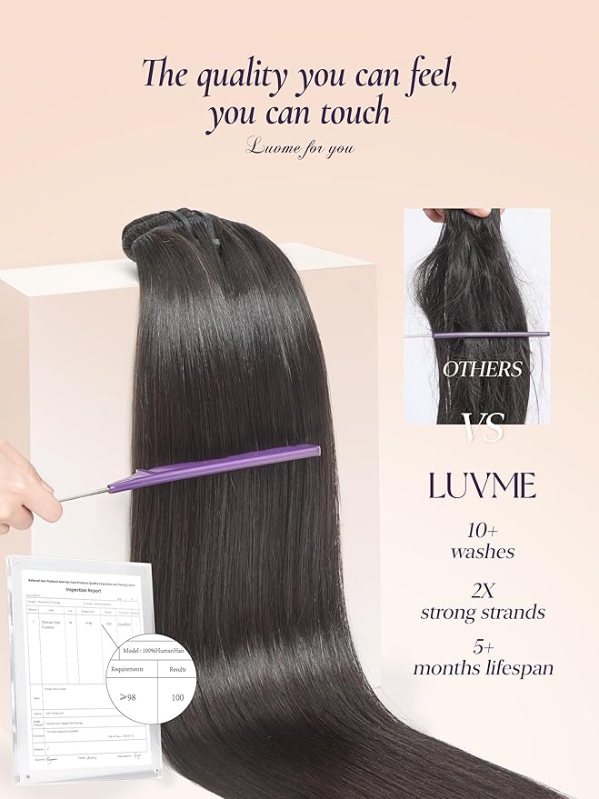 LUVME Handmade Weft Clip in Hair Extensions Human Hair 20 Inch 150g 9pcs Natural Black Straight Full Volume Seamless Blend, Firm Non-Slip Clips