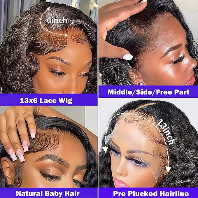 30 Inch Deep Wave Lace Front Wigs Human Hair 13x6 HD Transparent Deep Curly Lace Frontal Wigs 200% Density Glueless Wigs Human Hair pre Plucked with Baby Hair Natural Color