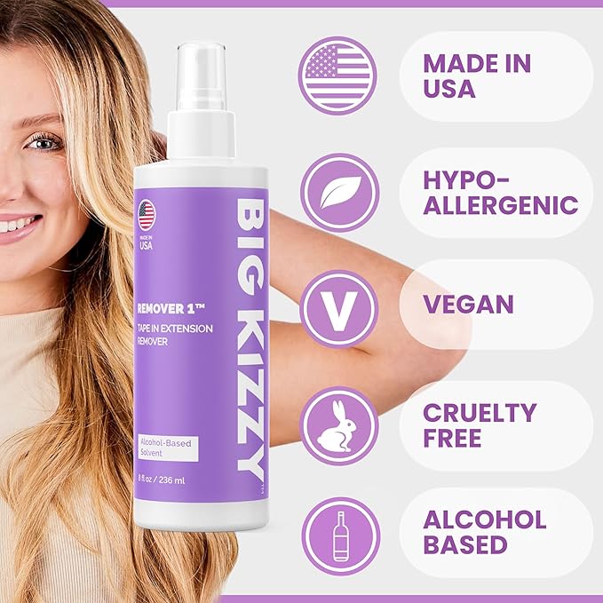 Big Kizzy Tape In Extension Remover, 32oz Refill Bottle + Free 8oz Release & Reuse Spray, Compatible with All Major Brands