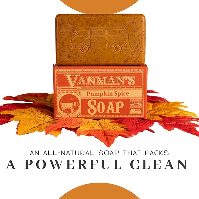 VanMan Pumpkin Spice Body Soap - Grass Fed Finished Suet Beef Tallow & Pumpkin Puree - Nourishing, Hydrating & Moisturizing Natural Bar Soap with Essential Oils - Autumn Scent - 3.8 oz Bar (10 Pack)