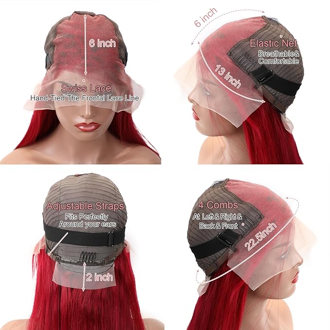 LICHANG 13x6 99J Straight Lace Front Wigs Human Hair Pre Plucked with Baby Hair for Black Women Glueless 26 Inch