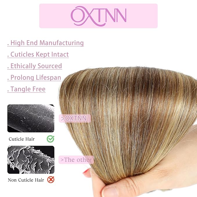 Clip in Hair Extensions Real Human Hair Chestnut Brown to Golden Blonde 16 inch 7pcs 70g/Pack, Human Hair Clip in Extensions, Salon-Grade Quality, Easy Comfort Wear for Women (#P6/22, 16 inch)